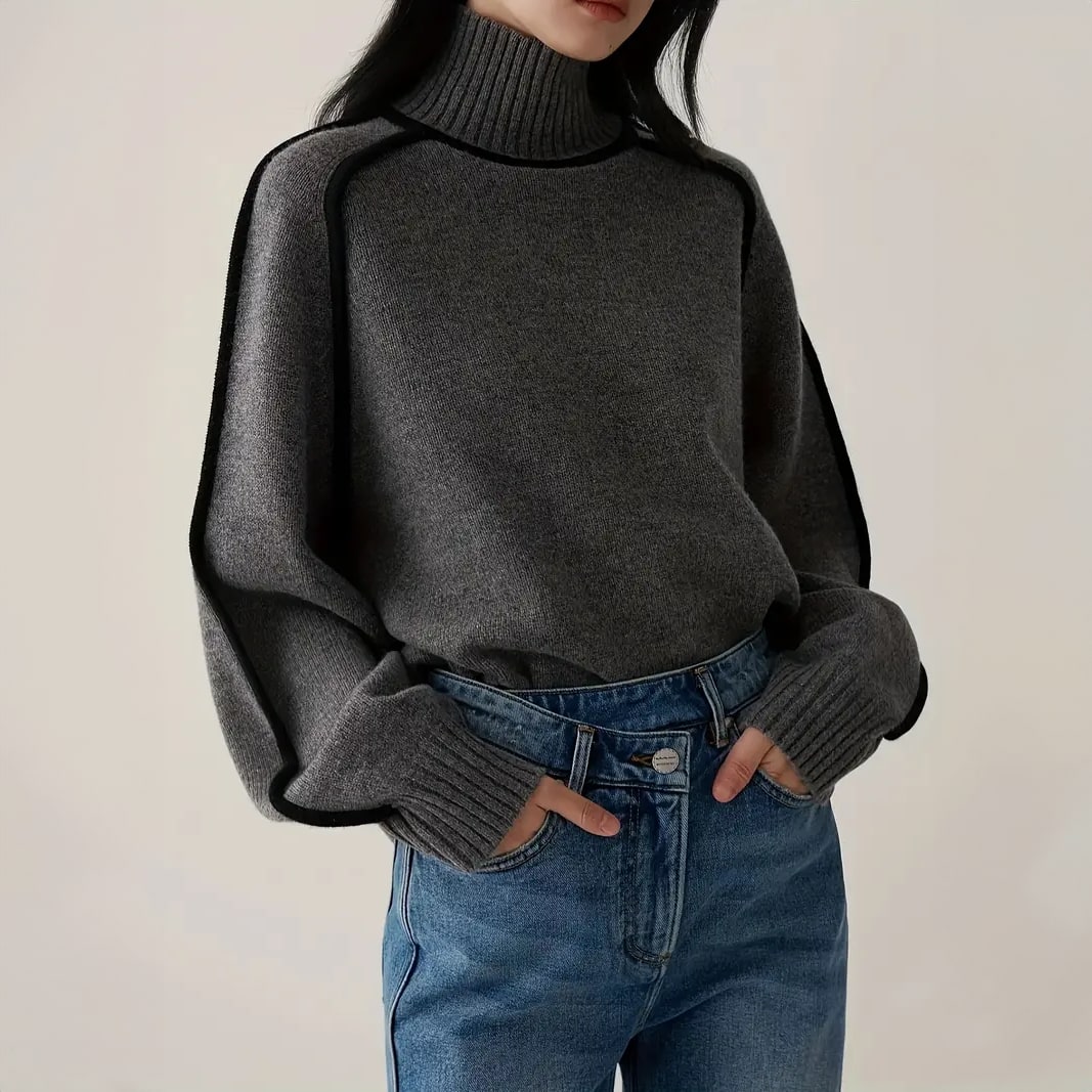 Tindra Women Piped Raglan Turtleneck Knit Sweater