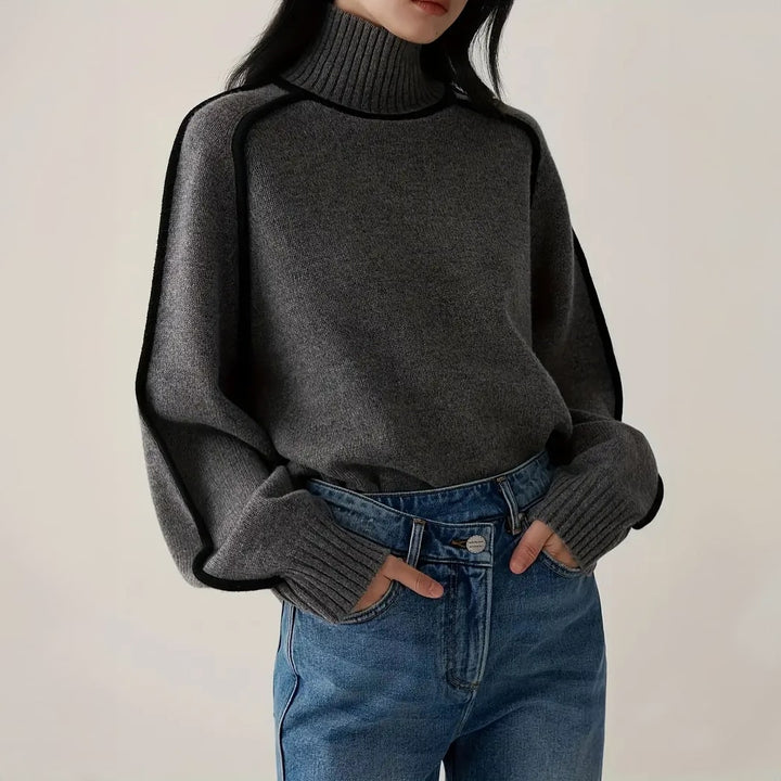 Tindra Women Piped Raglan Turtleneck Knit Sweater