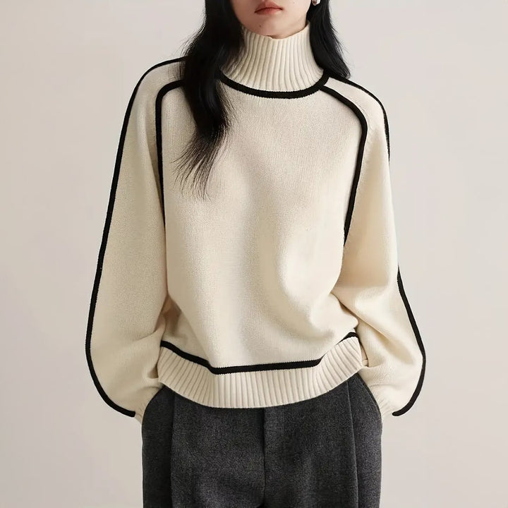 Tindra Women Piped Raglan Turtleneck Knit Sweater