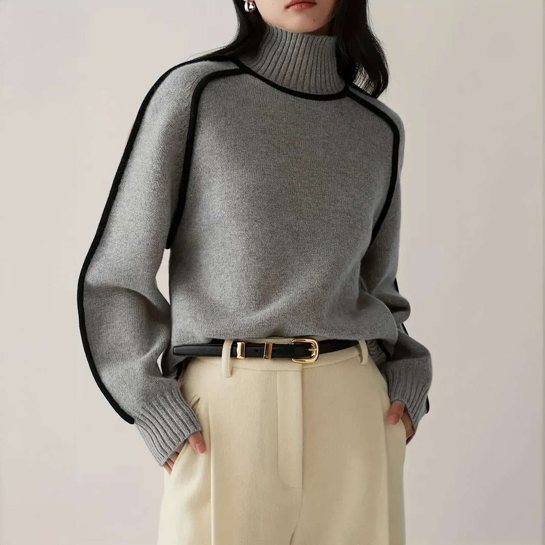 Tindra Women Piped Raglan Turtleneck Knit Sweater