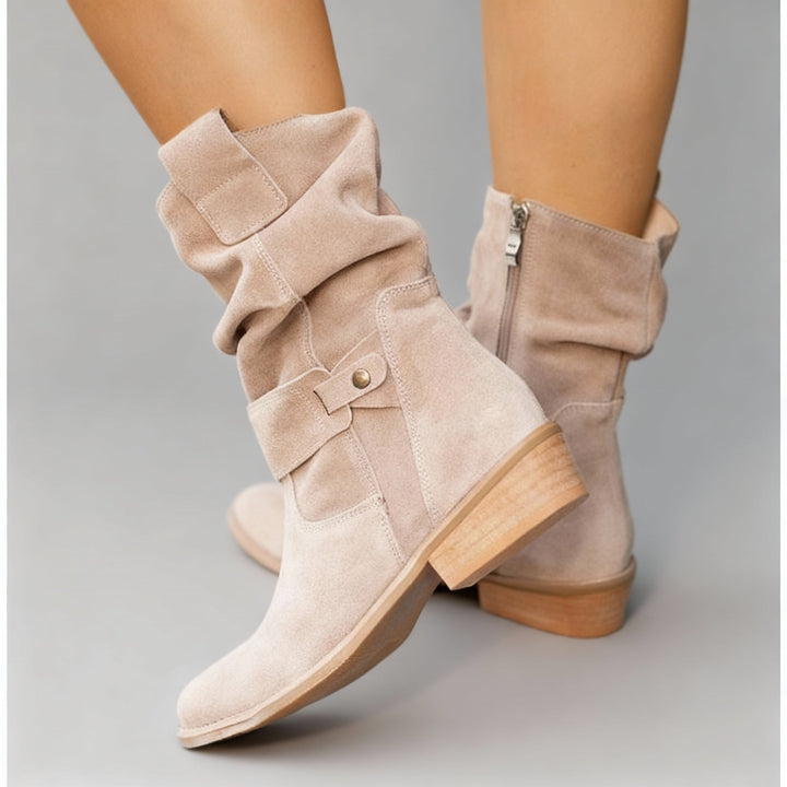 Addison Women Suede Slouch Block Heel Ankle Boots