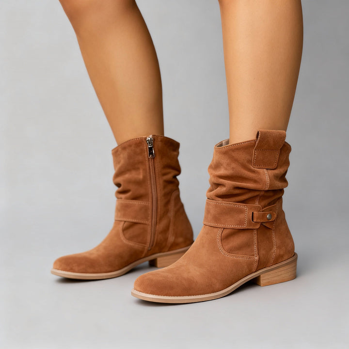 Addison Women Suede Slouch Block Heel Ankle Boots