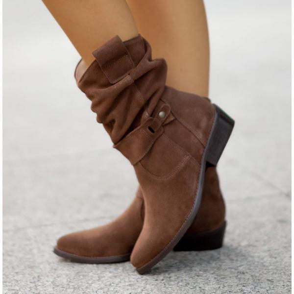 Addison Women Suede Slouch Block Heel Ankle Boots