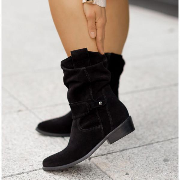 Addison Women Suede Slouch Block Heel Ankle Boots
