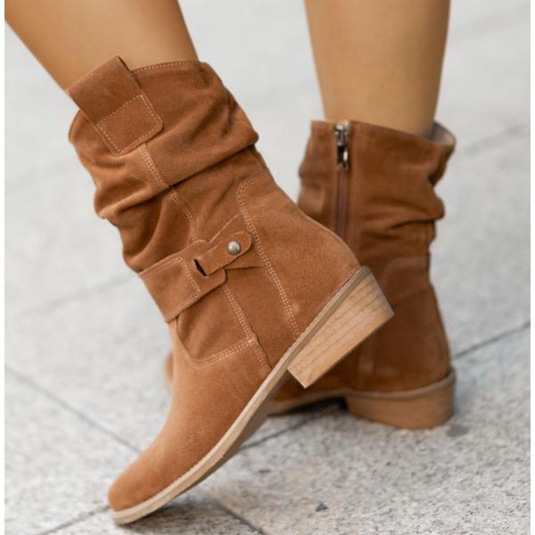 Addison Women Suede Slouch Block Heel Ankle Boots