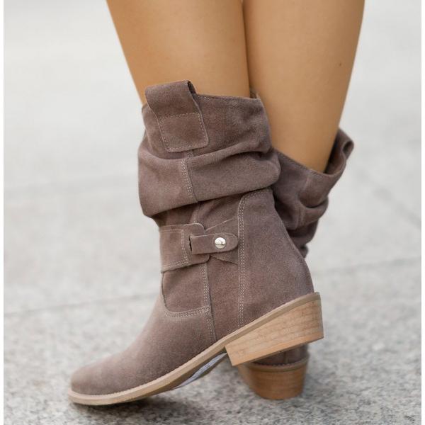 Addison Women Suede Slouch Block Heel Ankle Boots