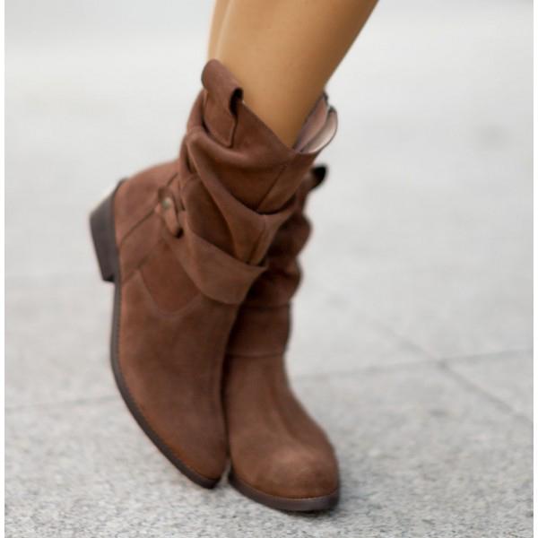 Addison Women Suede Slouch Block Heel Ankle Boots