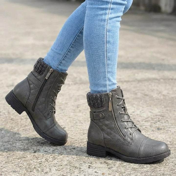 Nolwenn Women Quilted Knit Collar Lace Up Winter Boots
