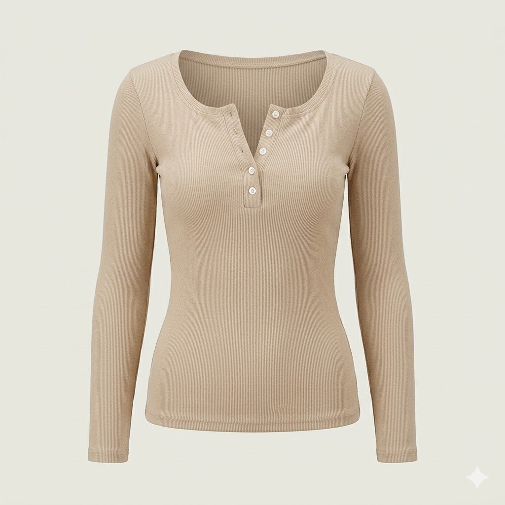 Leda | Women Ribbed Button Long Sleeve Top