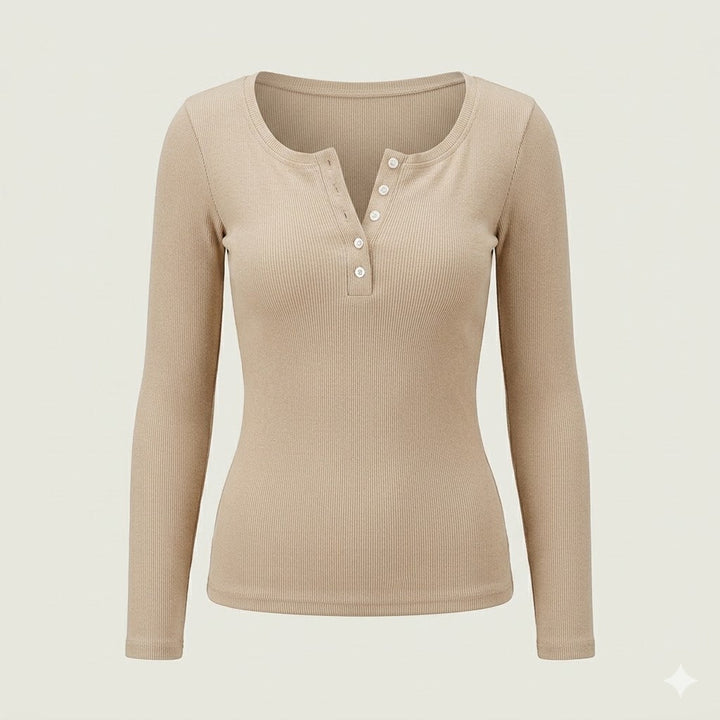 Leda | Women Ribbed Button Long Sleeve Top