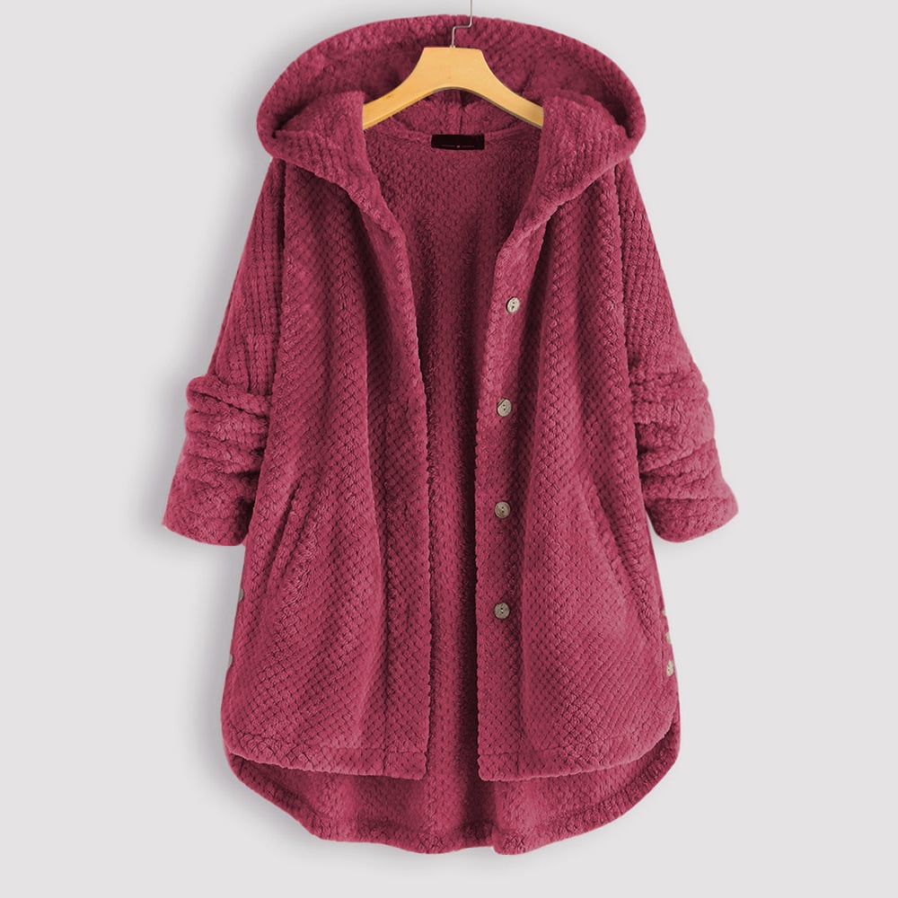Inga | Women Hooded Button Fluffy Jacket