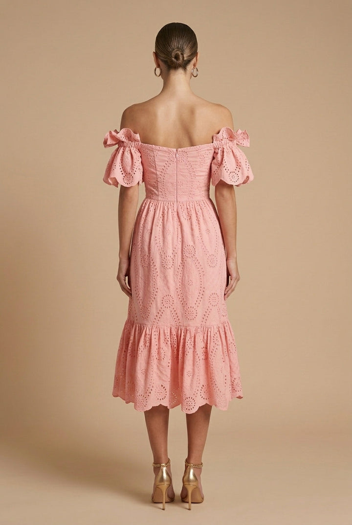 Clare | Women Eyelet Off Shoulder Winter Wedding Guest Dress