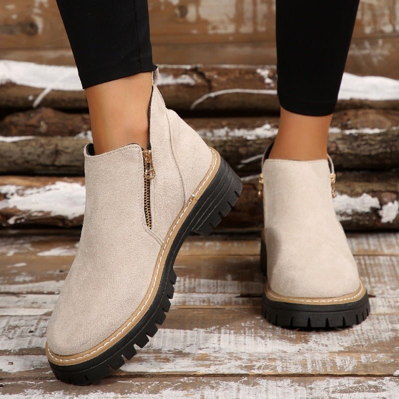 Lila | Women Lug Sole Zip Ankle Boots