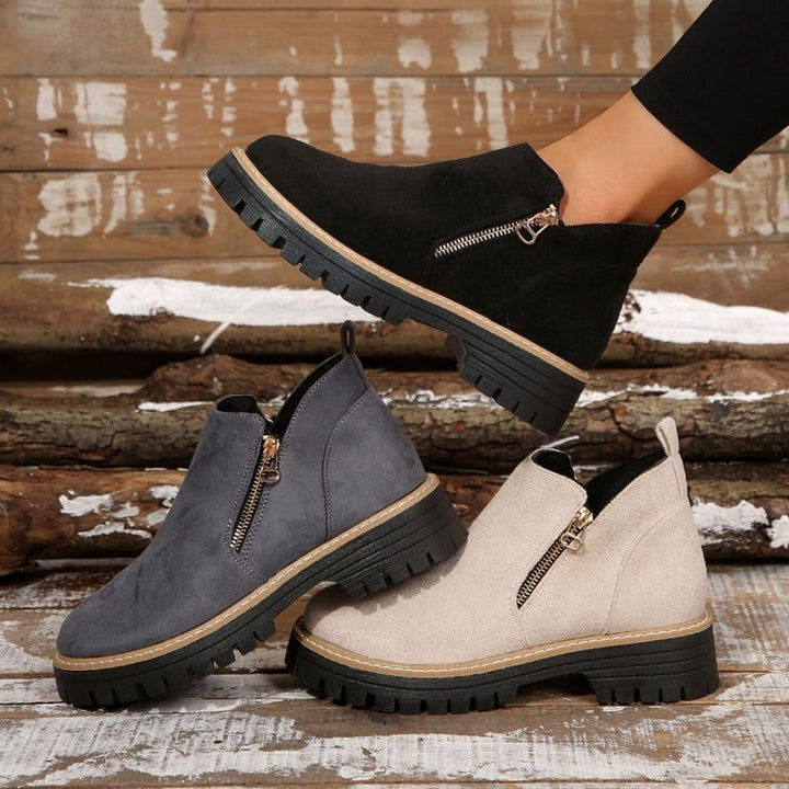 Lila | Women Lug Sole Zip Ankle Boots