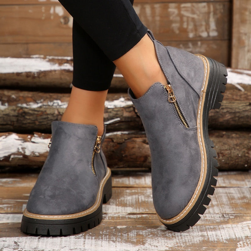 Lila | Women Lug Sole Zip Ankle Boots