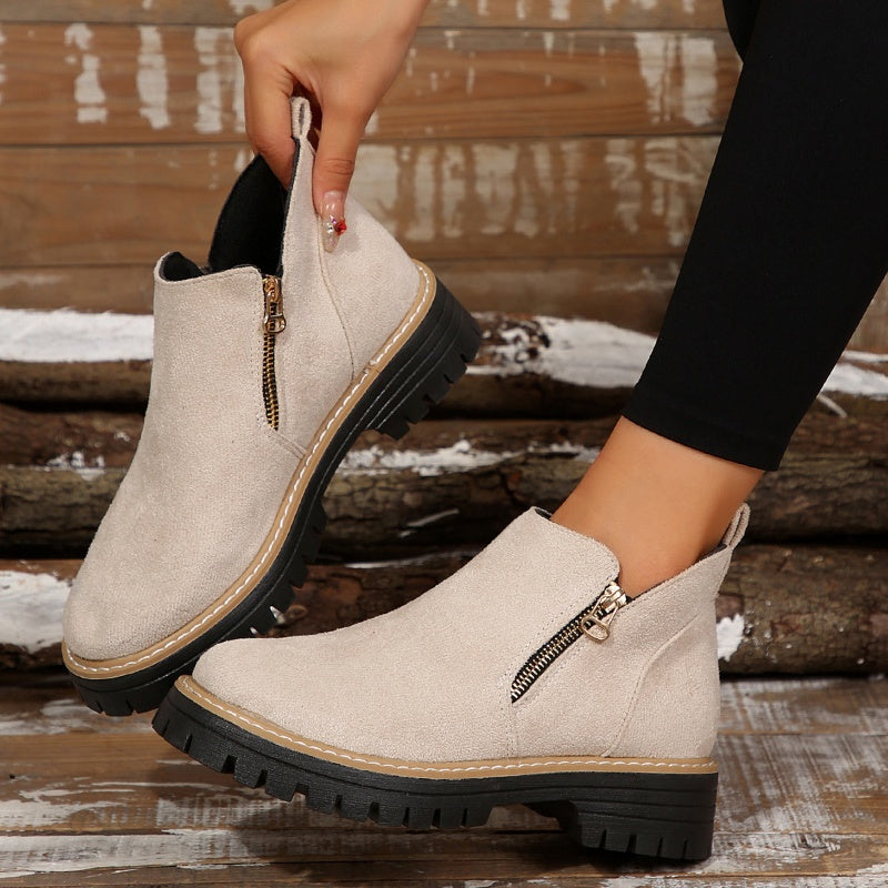 Lila | Women Lug Sole Zip Ankle Boots