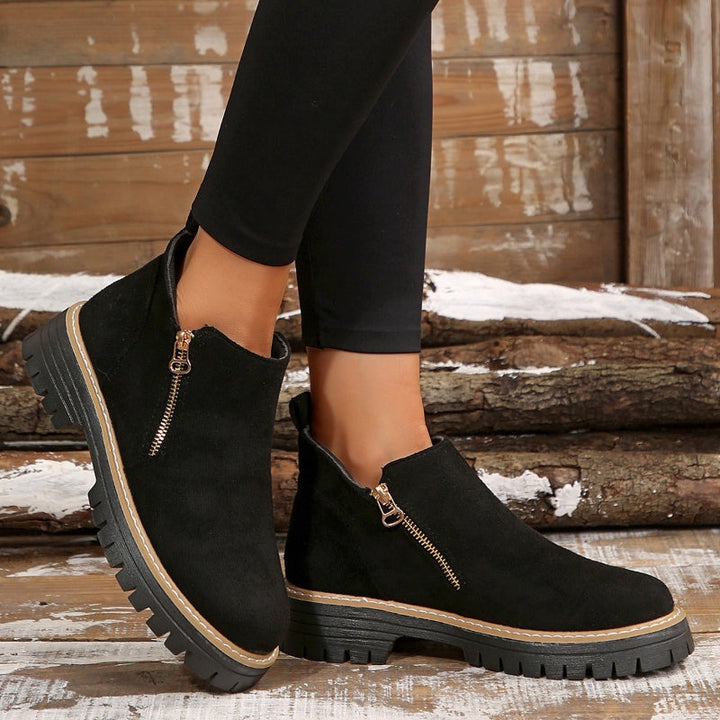 Lila | Women Lug Sole Zip Ankle Boots