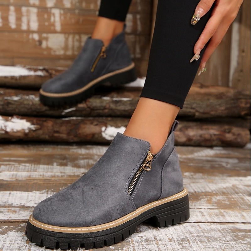 Lila | Women Lug Sole Zip Ankle Boots