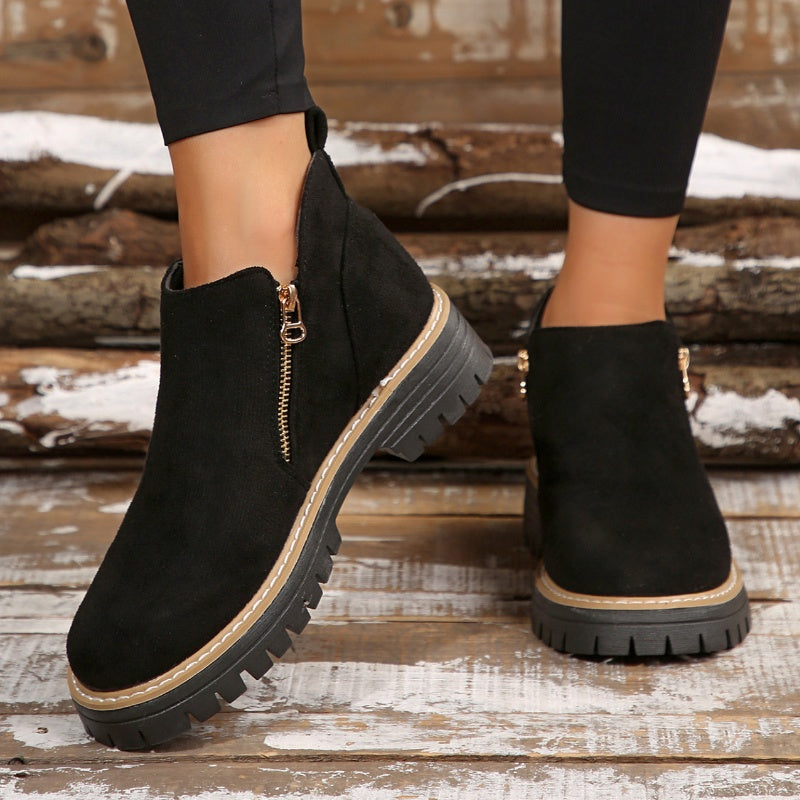 Lila | Women Lug Sole Zip Ankle Boots