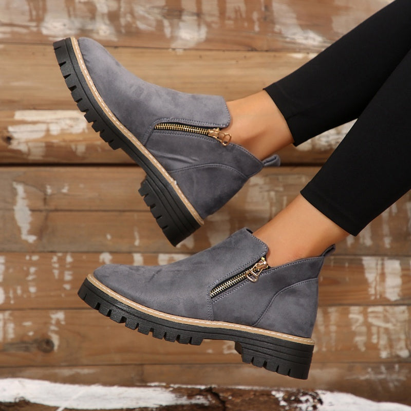 Lila | Women Lug Sole Zip Ankle Boots