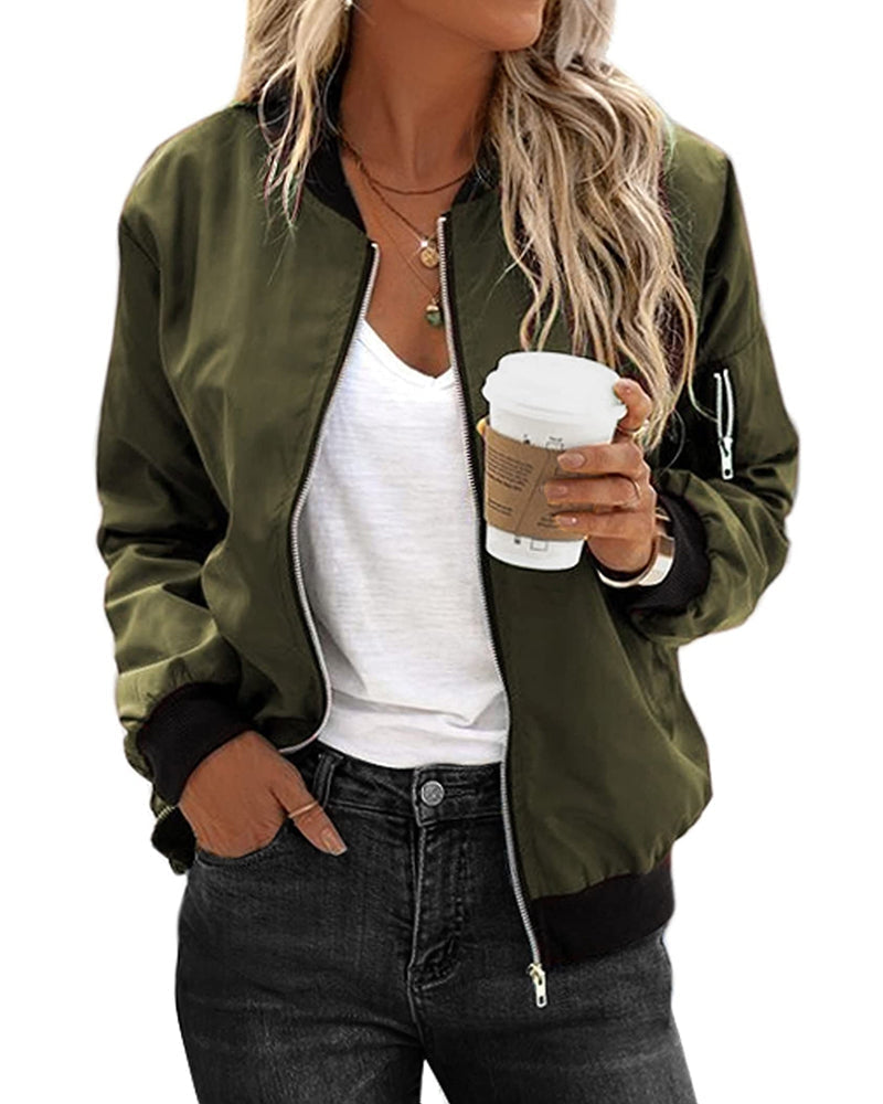 Gwyn | Women Zip Pocket Bomber Jacket