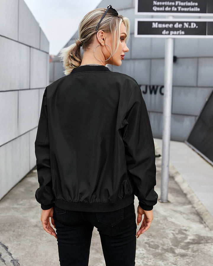 Gwyn | Women Zip Pocket Bomber Jacket