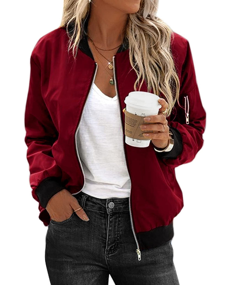 Gwyn | Women Zip Pocket Bomber Jacket