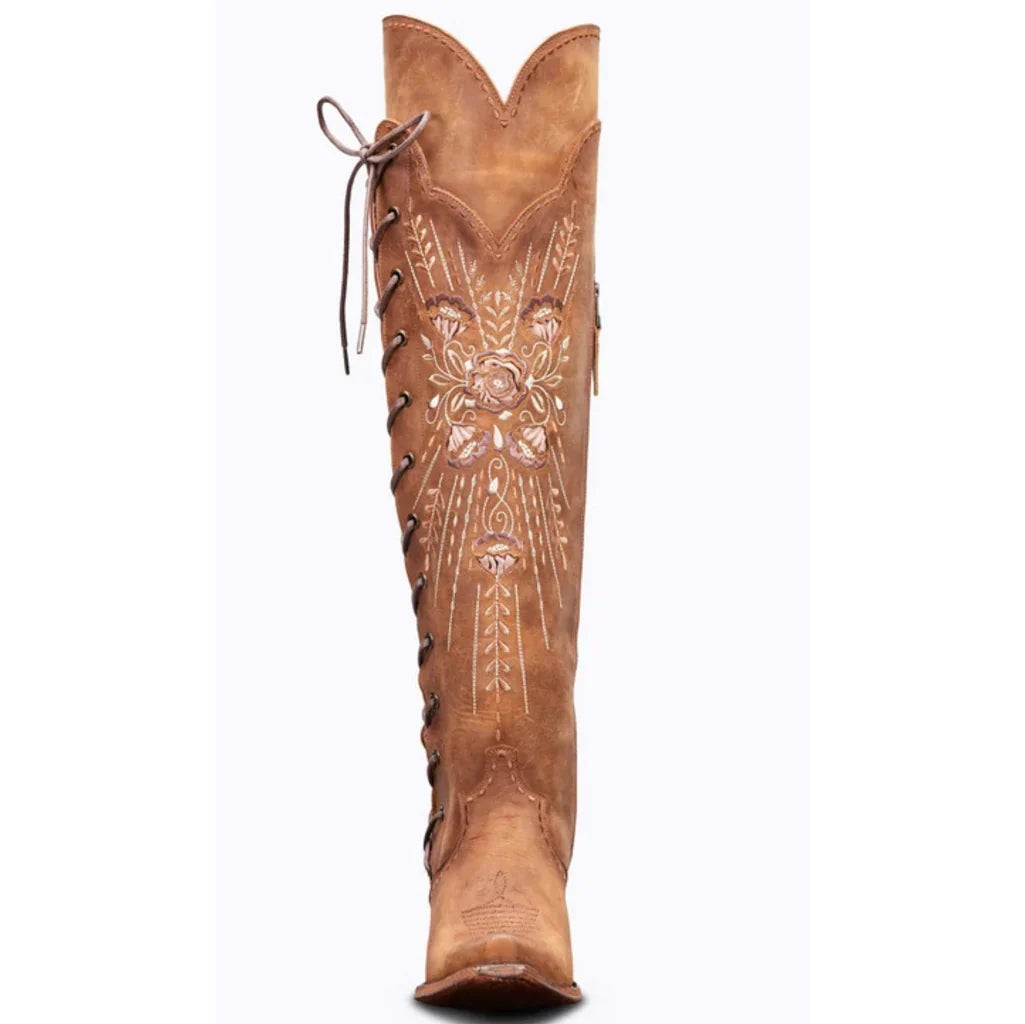 Lotte | Women Embroidered Lace Up Knee High Boots