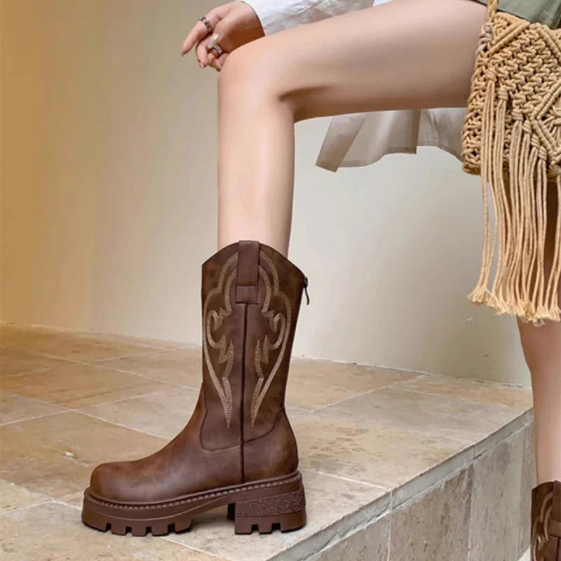 Prue | Women Stitch Western Mid Calf Boots