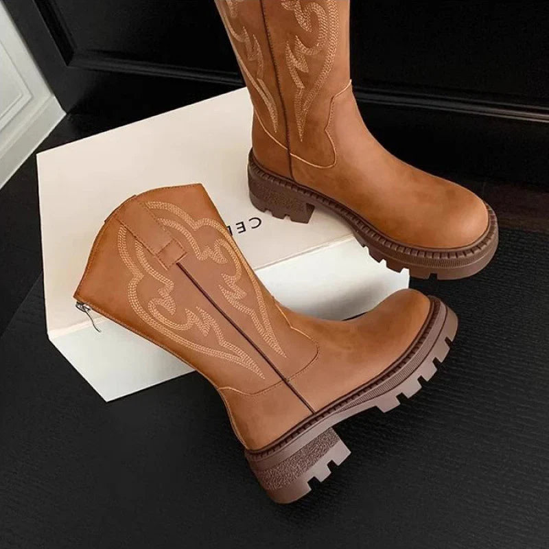 Prue | Women Stitch Western Mid Calf Boots