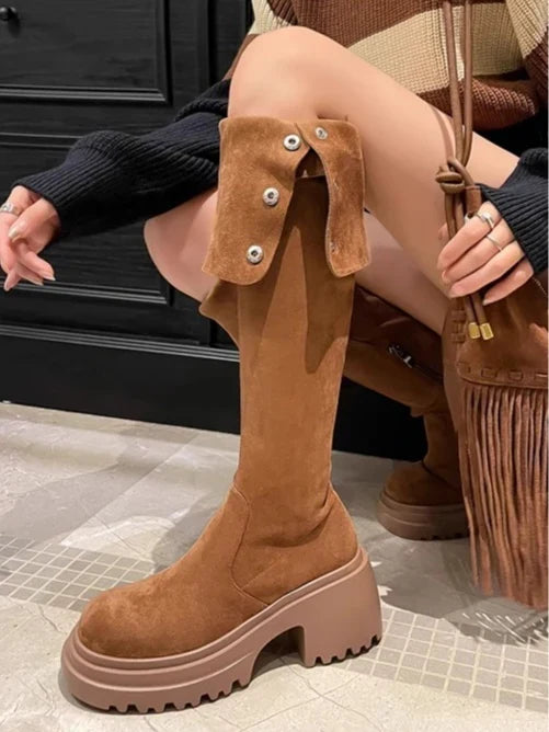 Joan | Women Fold Over Platform Knee Boots