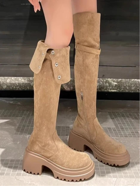 Joan | Women Fold Over Platform Knee Boots
