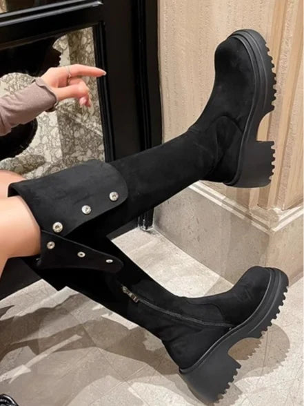 Joan | Women Fold Over Platform Knee Boots