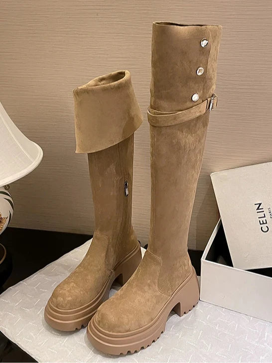 Joan | Women Fold Over Platform Knee Boots