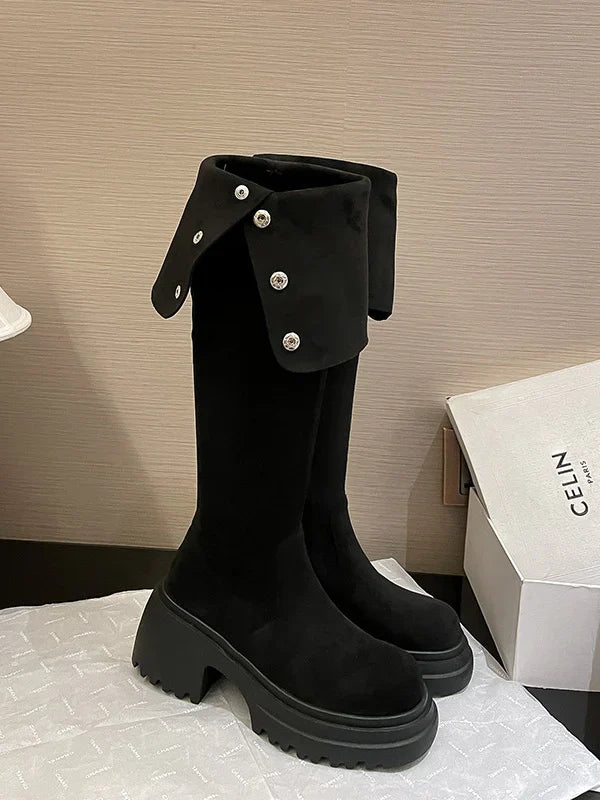 Joan | Women Fold Over Platform Knee Boots