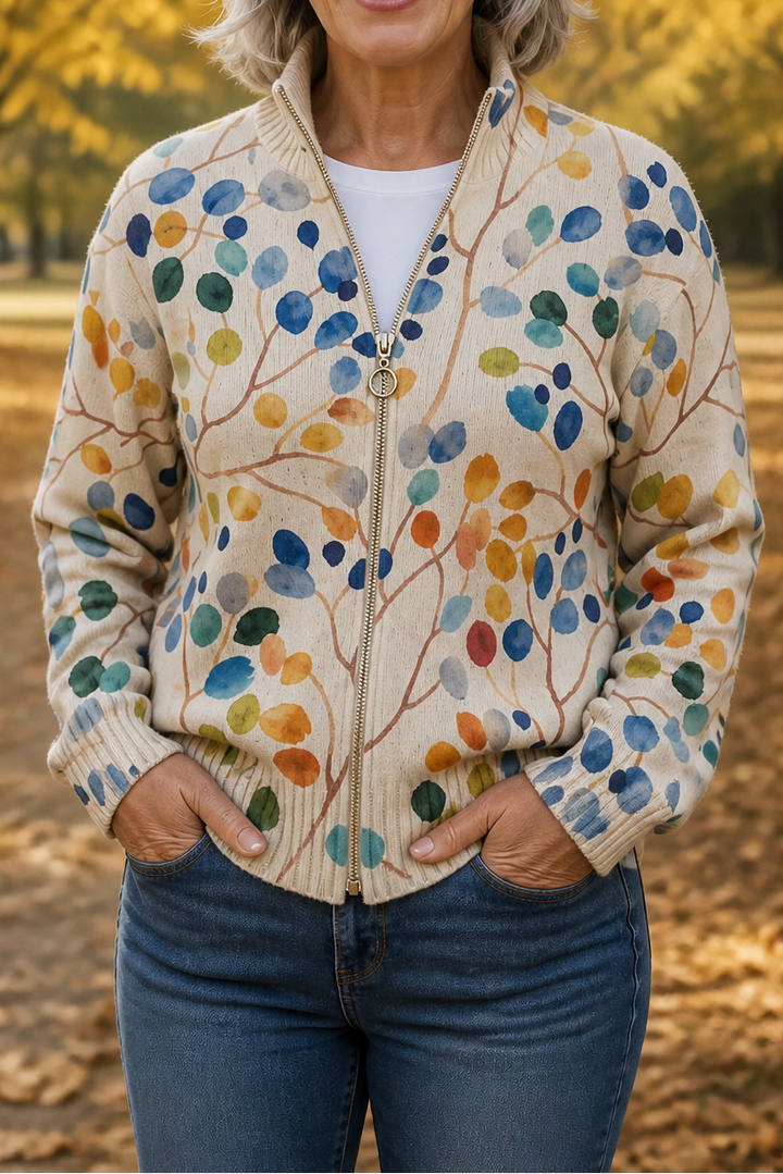 Nesha | Women Leaf Print Bomber Jacket