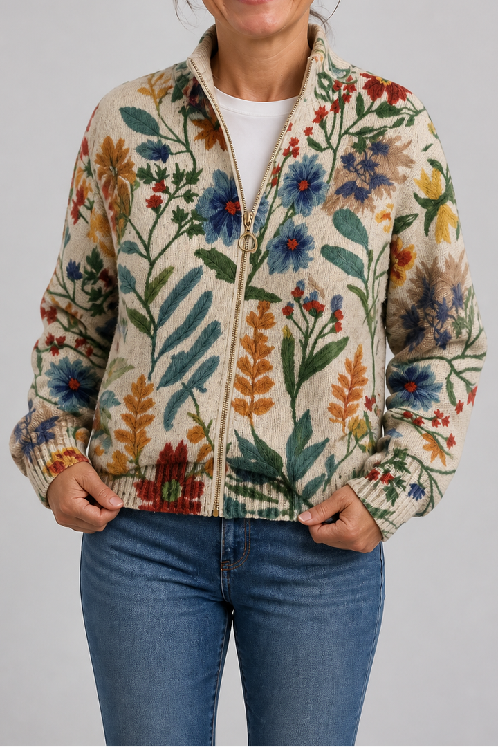 Nesha | Women Leaf Print Bomber Jacket