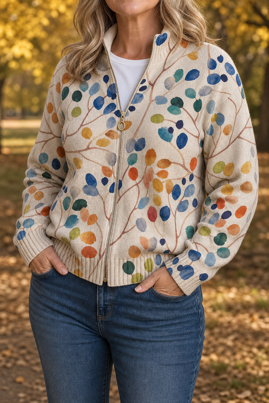 Nesha | Women Leaf Print Bomber Jacket