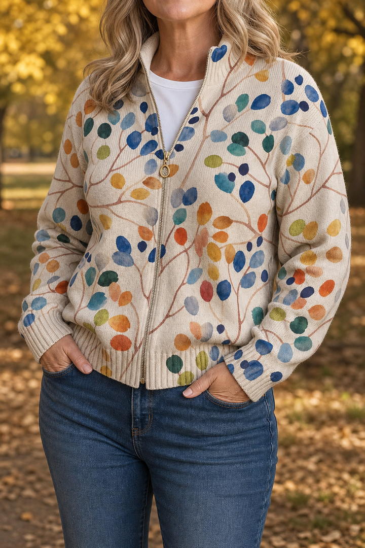 Nesha | Women Leaf Print Bomber Jacket