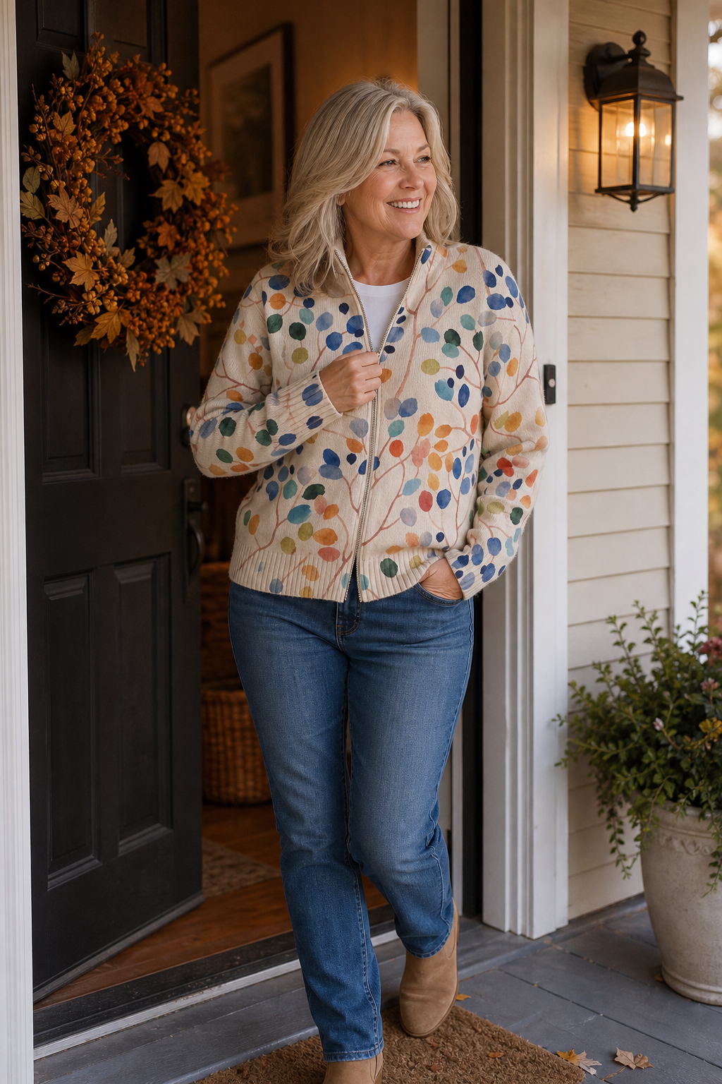 Nesha | Women Leaf Print Bomber Jacket