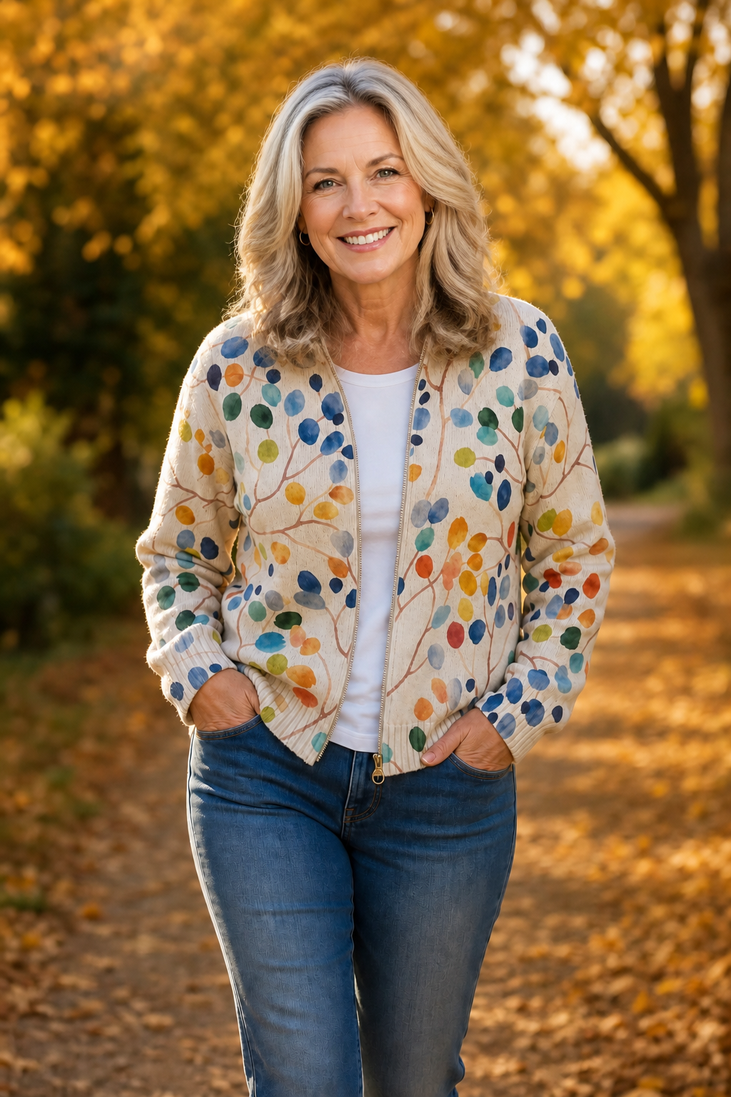 Nesha | Women Leaf Print Bomber Jacket