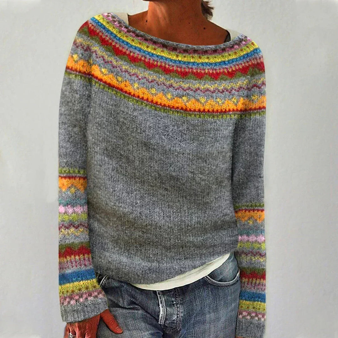 Gigi | Women Boat Neck Fair Isle Knit Sweater
