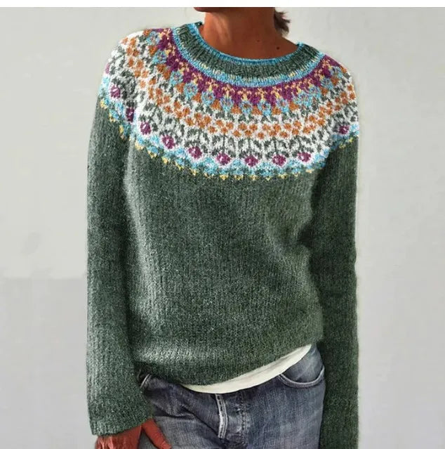 Gigi | Women Boat Neck Fair Isle Knit Sweater