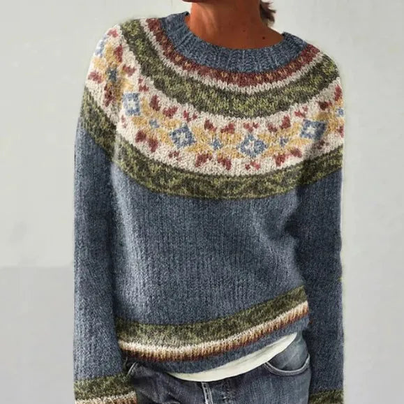 Gigi | Women Boat Neck Fair Isle Knit Sweater