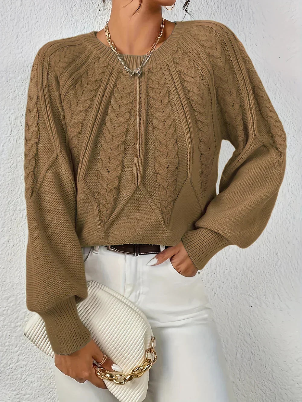 Gladys | Women Raised Cable Crewneck Sweater