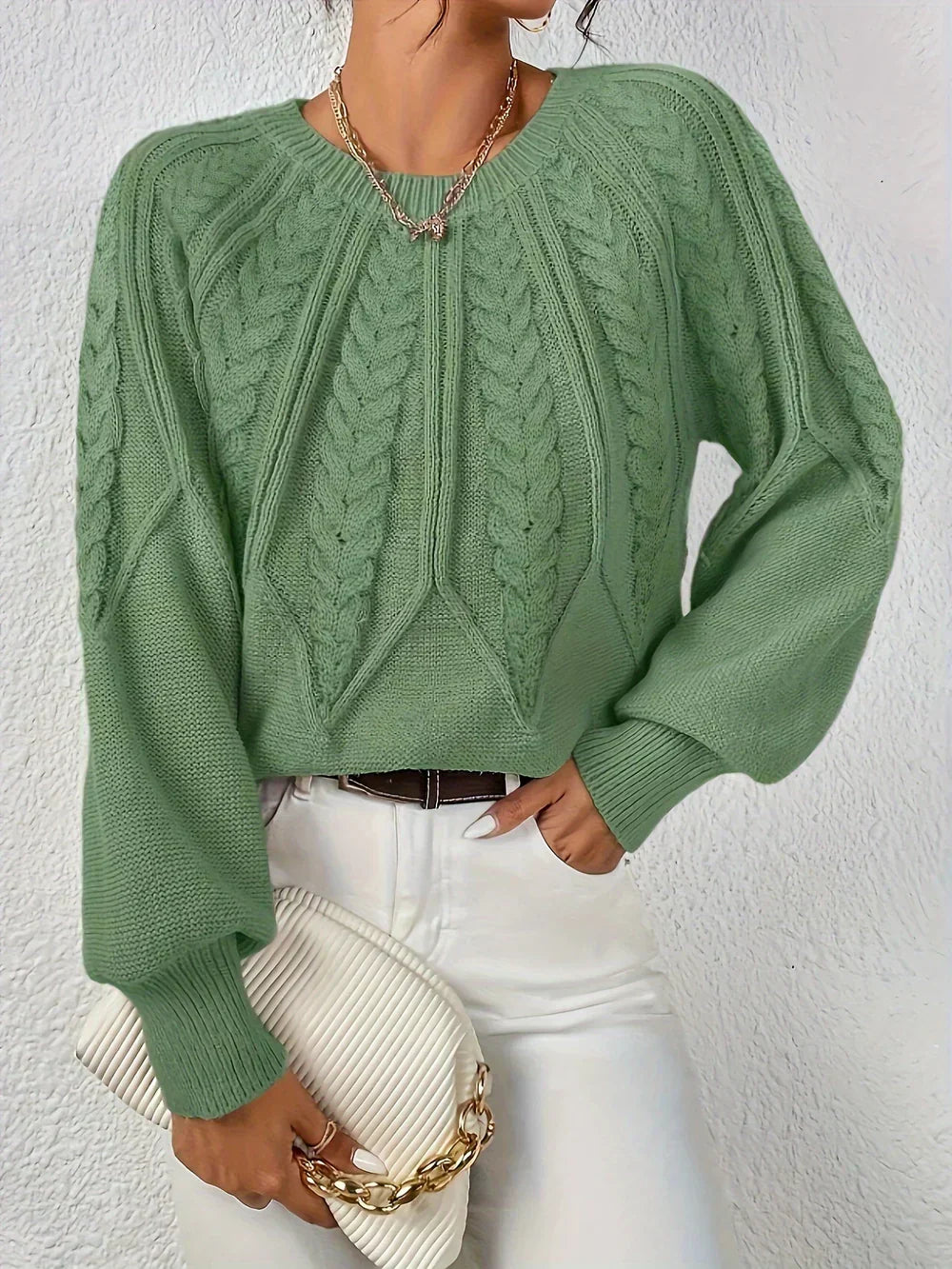 Gladys | Women Raised Cable Crewneck Sweater