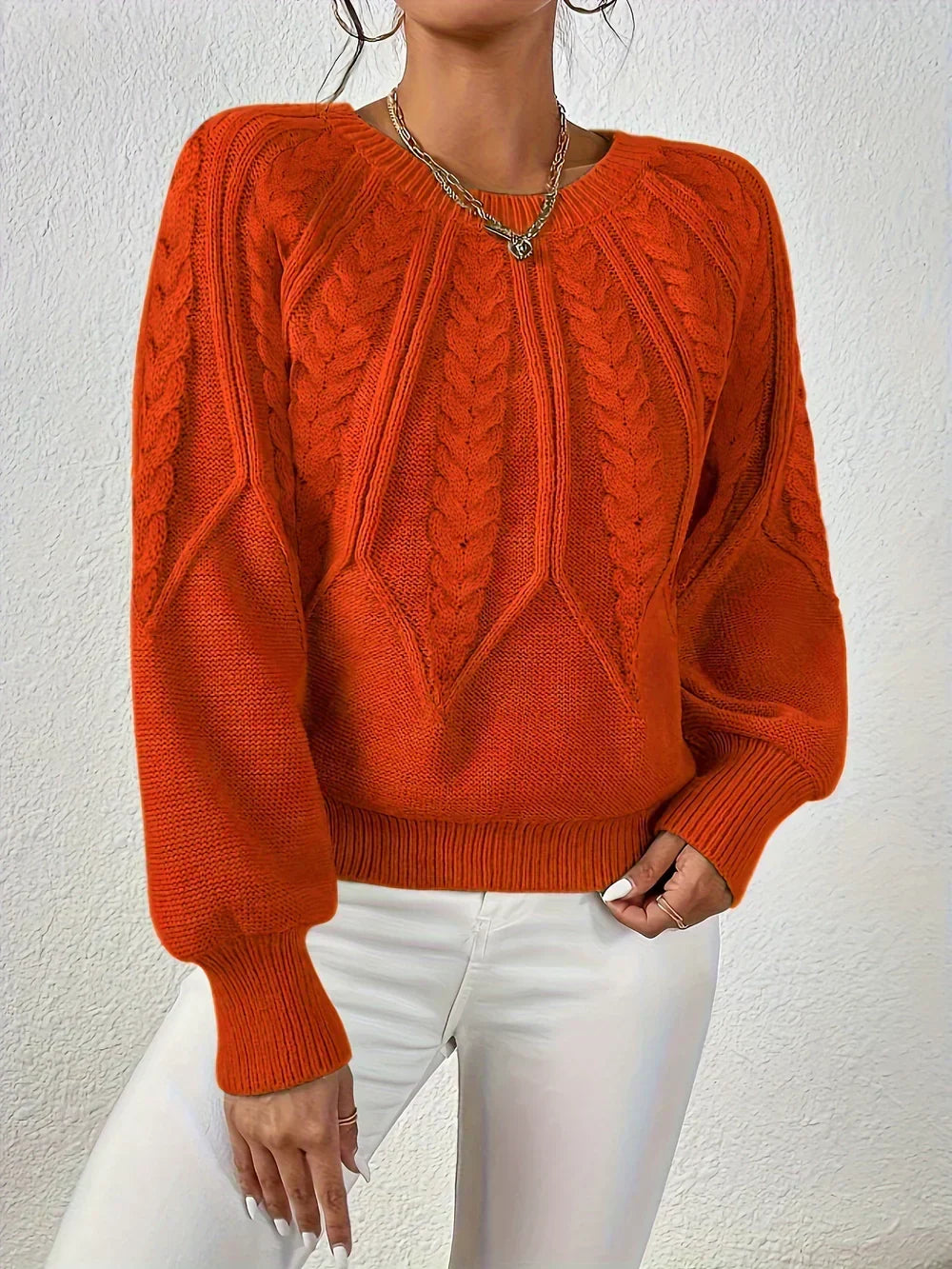 Gladys | Women Raised Cable Crewneck Sweater
