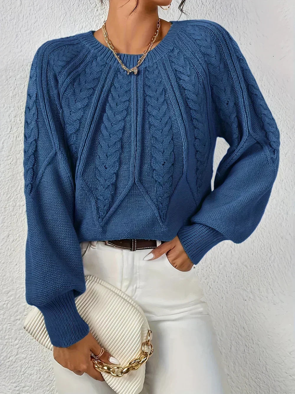 Gladys | Women Raised Cable Crewneck Sweater