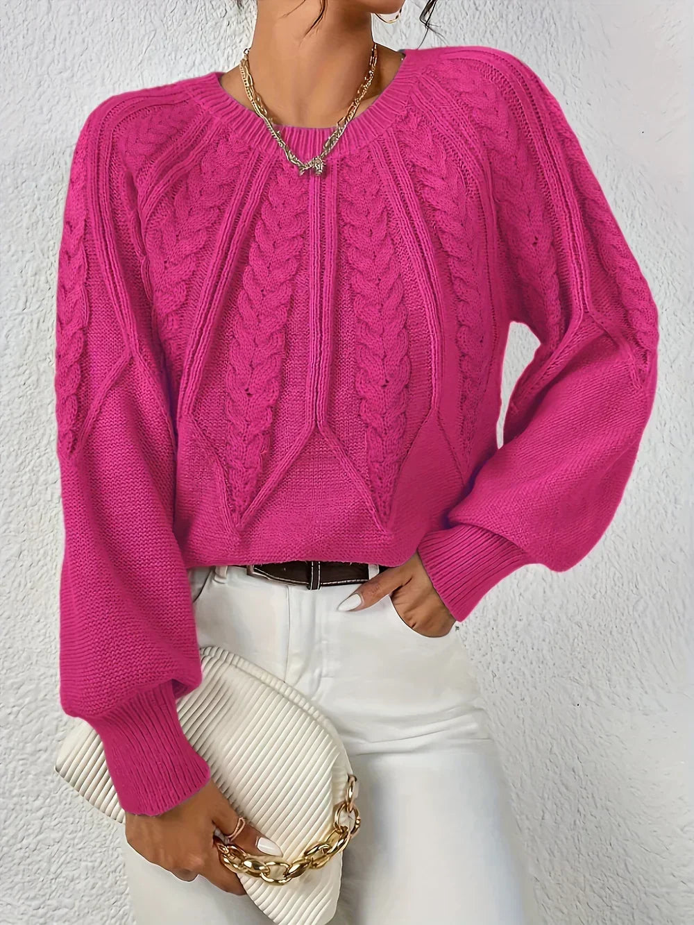 Gladys | Women Raised Cable Crewneck Sweater