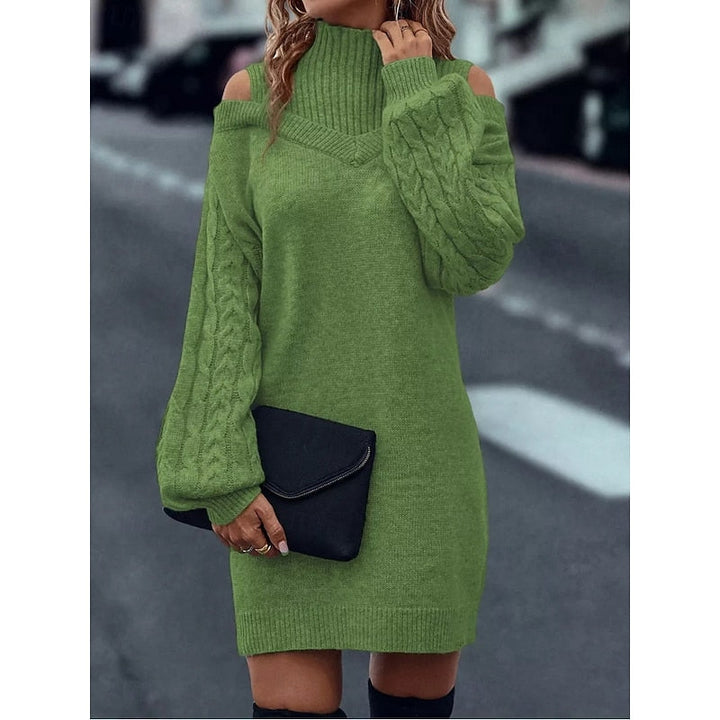 Tanya Women Cold Shoulder Turtleneck Cable Knit Sweater Dress